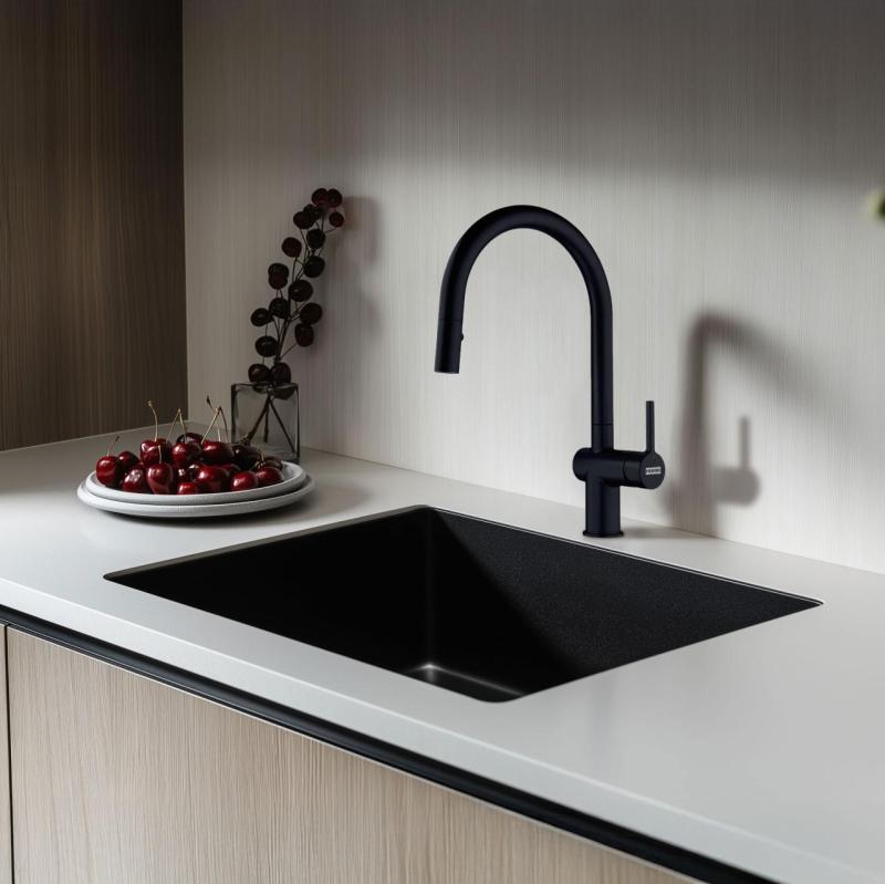 Franke Active J Küchenarmatur mit Auszugsbrause, Schwarz matt 115.0653.404