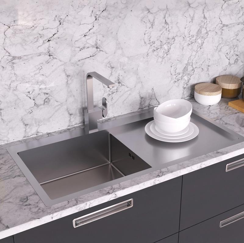Ausmann Oder Blue große Edelstahlspüle 100x51cm, flächenbündig und Oberflächen-Einbau, mit Abtropffläche 1208957124