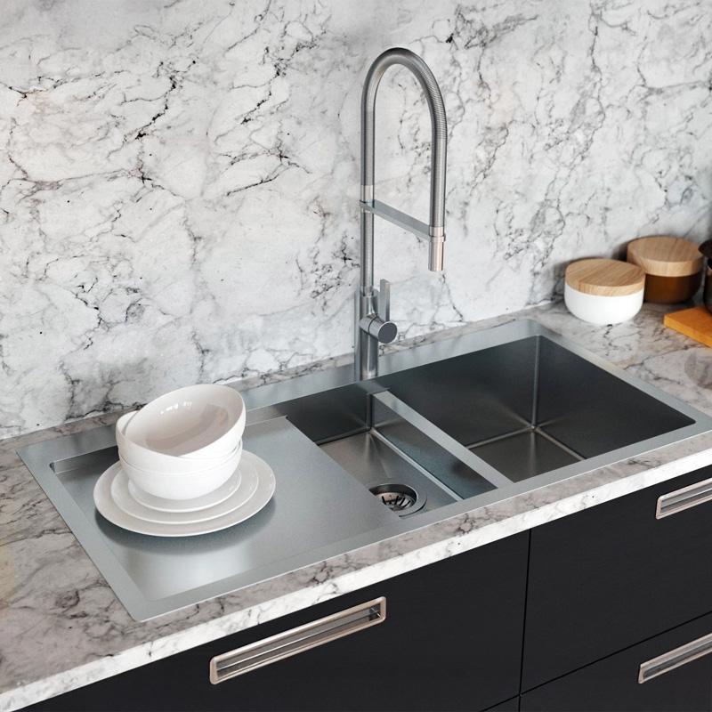 Ausmann Oder Blue 1.5 Edelstahlspüle 78x50cm, flächenbündig und Oberflächen-Einbau, mit Abtropffläche 1208957125