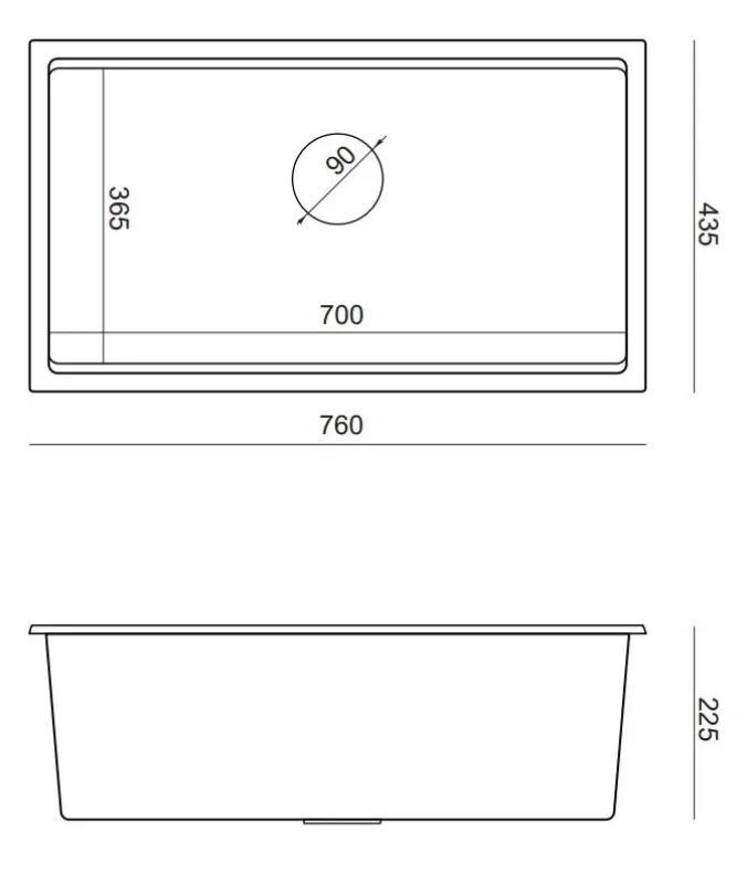Quadri Newport große und tiefe Granit-Spüle, Oberflächen-Einbau und Unterbau, Anthrazit 760x435 mm 1208957219