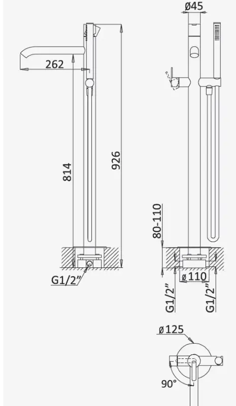 AquaTrimo Acciaio freistehende Badewannenarmatur mit Handbrause Edelstahl 1208957285