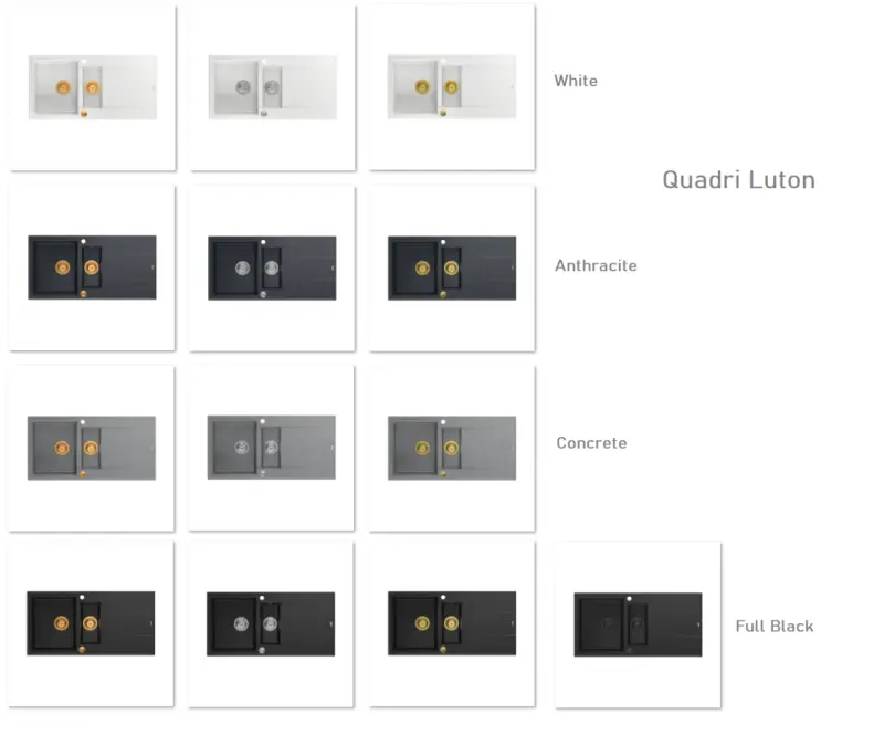 Quadri Luton Küchenspüle aus schwarzem Granit mit Abtropffläche, reversibel, 100x50cm, mit schwarzem Stecker, aufliegend 1208957323