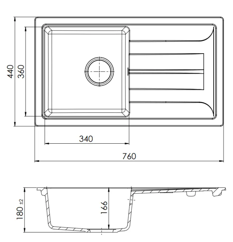 GraniteMy Smart extra flache Granit-Spüle, Schwarz, 76x44cm, mit Abtropffläche,reversibel, aufliegend 1208957353