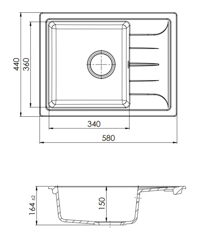 GraniteMy Smart extra flache Granit-Spüle, Schwarz 58x44cm, mit Abtropffläche reversibel, aufliegend 1208957354