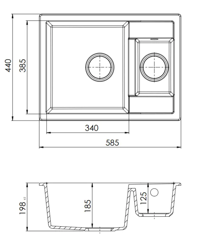 GraniteMy Smart extra flache 1,5 Granit-Spüle, Schwarz, aufliegend 58x44cm 1208957355