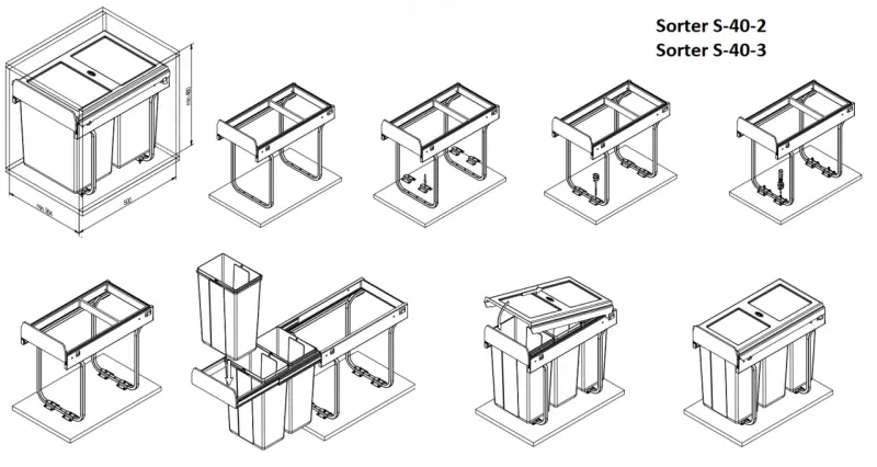 Garbi Sorter S-40-3 Einbau-Abfallsystem mit 3 Abfallbehältern 1 x 20 und 2 x 10 Liter 1208957365