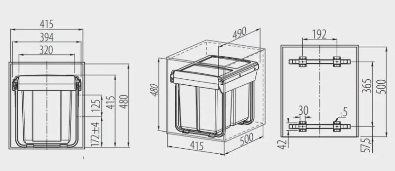 Garbi Sorter S-45-3 Einbau-Abfallsystem mit 3 Abfallbehältern 1 x 20 und 2 x 10 Liter 1208957366