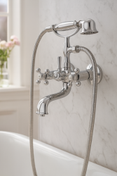 AquaTrimo Vivaldi Classic Aufputz-Wannenarmatur mit Sterngriffen, Chrom, inklusive Handbrause 43VV7372CM