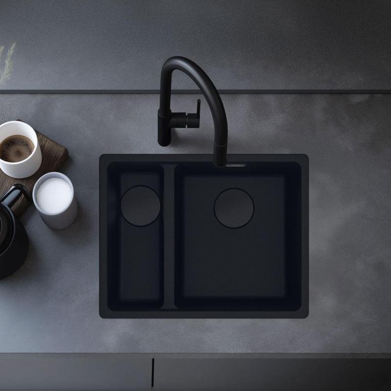 Franke Maris MRG 260/160-34-15 Fragranite Black Edition matt schwarzes Spülbecken flächenbündig großer Becken rechts