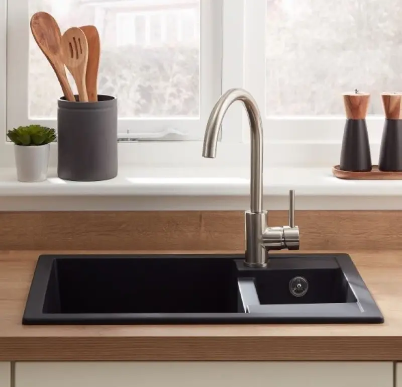 GraniteMy Smart extra flaches 1,5 Granit-Spülbecken, Schwarz, reversibel, aufliegend 58x44cm 1208957386