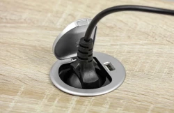Indux Cover Einbau-Küchensteckdose in Arbeitsplatte Stift-Erdung Typ E mit USB und Steckdose Farbe silber 1208957394