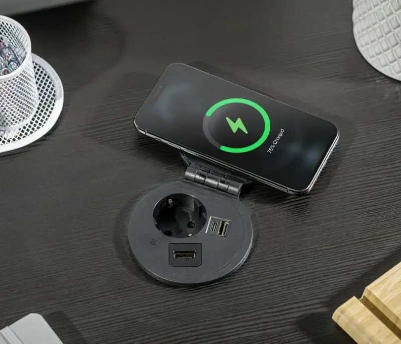 Indux Cover Einbau-Steckdose Weiß in Arbeitsplatte mit Stift-Erdung Typ E, mit austauschbaren Anschlüssen 1208957398