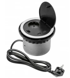 Indux Cover Einbau-Steckdose Silber in Arbeitsplatte mit Stift-Erdung Typ E, mit 2 usb Anschlüssen 1208957399