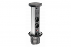 Indux Lift versenkbare Steckdose schwarz in Arbeitsplatte mit Beleuchtung, mit Stift-Erdung Typ E, 2 x USB und kabellosem Laden 1208957402