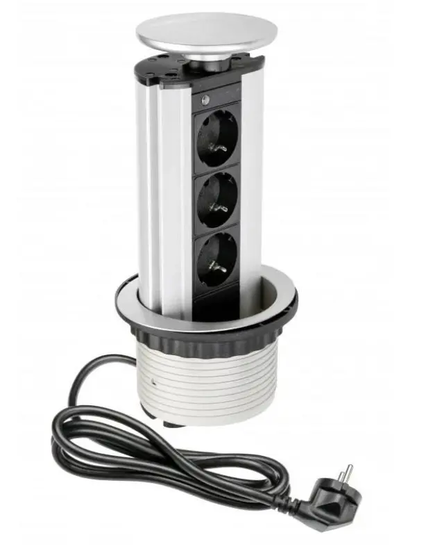 Indux Up & Down Versenkbare Küchensteckdose Erdung Typ F, Silber mit 3 Steckdosen 1208957408