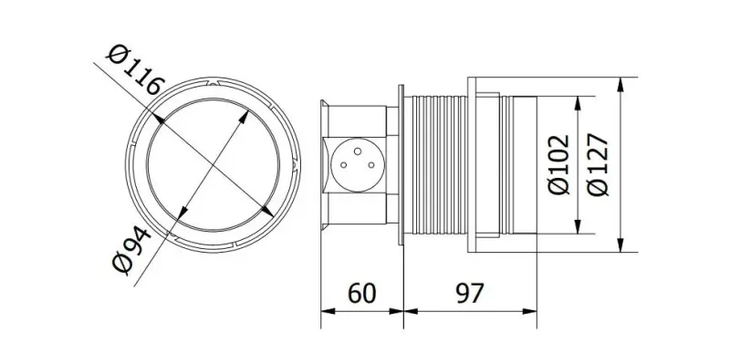 Indux Push Versenkbare Küchensteckdose Silber, Erdung Typ F mit 3 Steckdosen und 2 x USB 1208957411