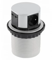 Indux Push Versenkbar Stift-Erdung Typ E, Silber Küchensteckdose mit 3 Steckdosen und 2 x USB 1208957412