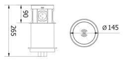 Indux Push versenkbare Küchensteckdose Schwarz mit 4 Steckdosen, Stift-Erdung Typ E, 2 x USB, 2 x RJ45 und kabellosem Laden 1208957421