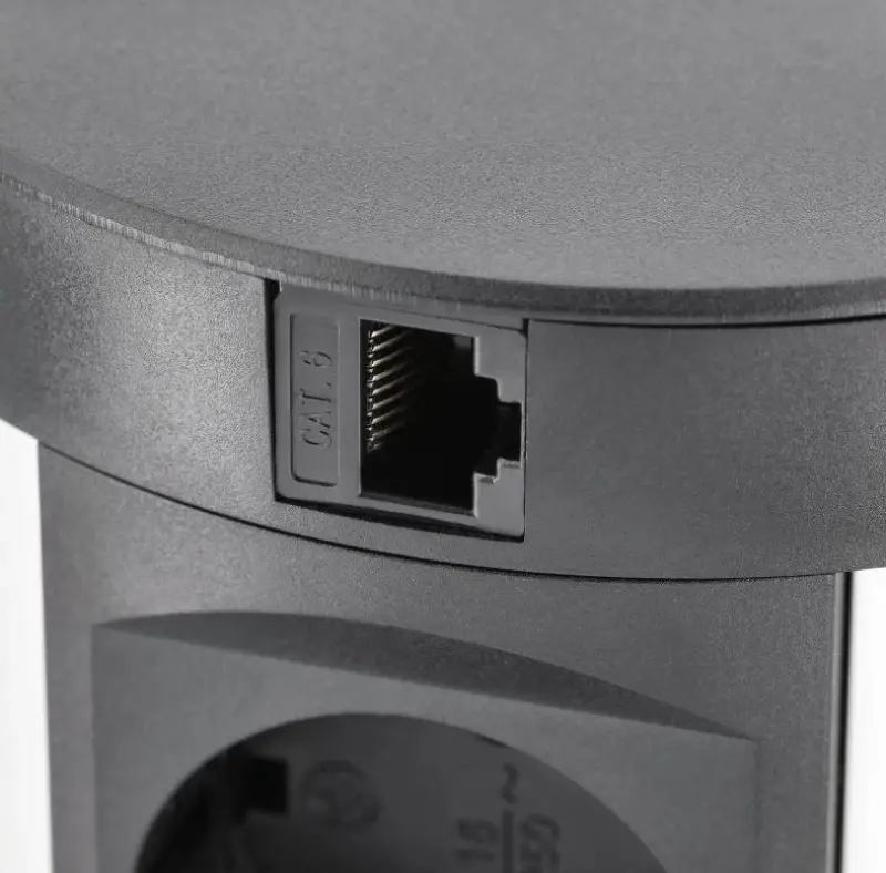 Indux Push versenkbare Küchensteckdose Schwarz mit 4 Steckdosen, Stift-Erdung Typ E, 2 x USB, 2 x RJ45 und kabellosem Laden 1208957421