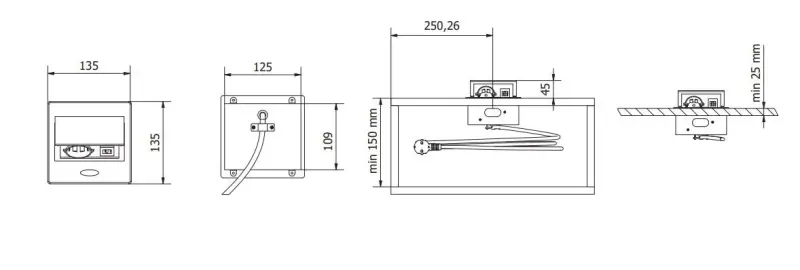 Indux Flip Kleine Küchensteckdose Erdung Typ F in Arbeitsplatte oder Oberschrank mattweiß mit 2 USB-Ladegeräten 1208957423