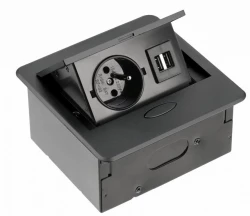 Indux Flip Kleine Küchensteckdose Stift-Erdung Typ E in Arbeitsplatte oder Oberschrank mattschwarz mit 2 USB-Ladegeräten 1208957425