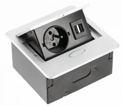 Indux Flip Kleine Küchensteckdose Stift-Erdung Typ E in Arbeitsplatte oder Oberschrank mattweiß mit 2 USB-Ladegeräten 1208957426
