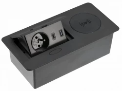 Indux Flip Küchensteckdose Stift-Erdung Typ E in Arbeitsplatte mattschwarz mit kabellosem und 2 USB-Ladegeräten 1208957428