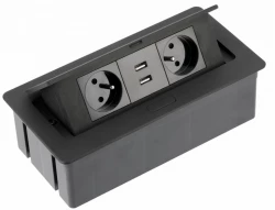 Indux Flip Medium Küchensteckdose Stift-Erdung Typ E, in Arbeitsplatte oder Oberschrank mattschwarz mit 2 Steckdosen und 2 USB-Ladegeräten 1208957438