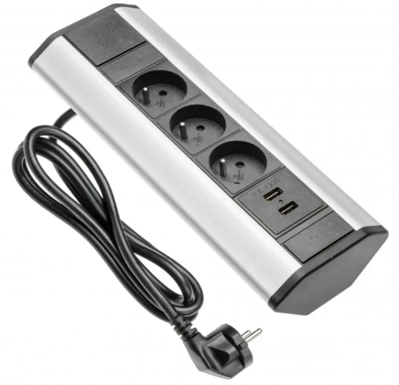 Indux Eck-Küchensteckdose mit 3 Steckdosen Stift-Erdung Typ E und 2 USB-Ladegeräten 1208957442