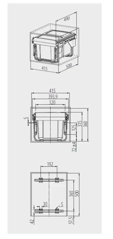 Garbi Sorter S-45-2-15 Küchenabfalleimer zum Einbau mit 2 x 15-Liter-Abfalleimern extra niedrig 1208957444