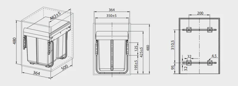 Garbi Carrier C-40-2-H Einbau-Abfallsystem mit eigenen Schienen und 2 Abfalleimern 2 x 20 Liter 1208957463