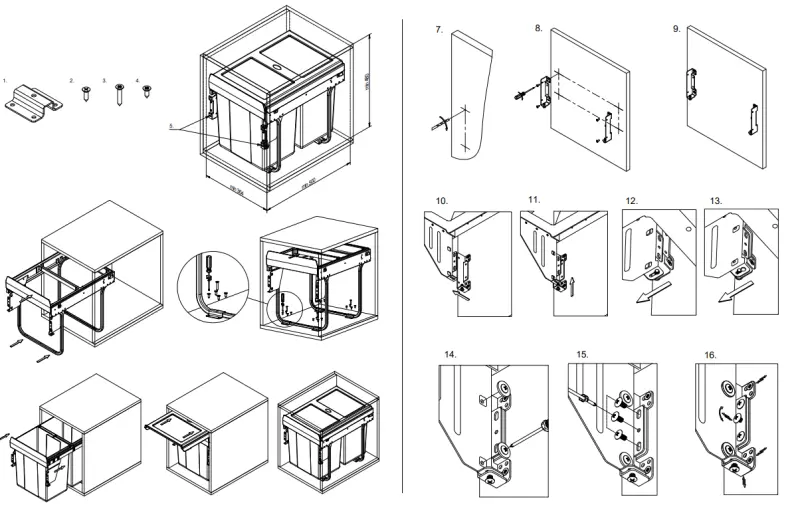 Garbi Carrier C-40-3-H Einbau-Abfallsystem mit eigenen Schienen und 3 Abfallbehältern 1 x 20 + 2 x 10 Liter 1208957464