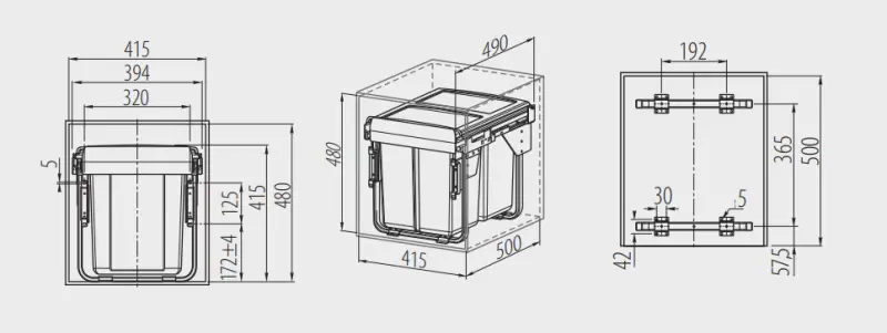 Garbi Carrier C-45-2-H Einbau-Abfallsystem mit eigenen Schienen und 2 Abfallbehältern 2 x 20 Liter 1208957466