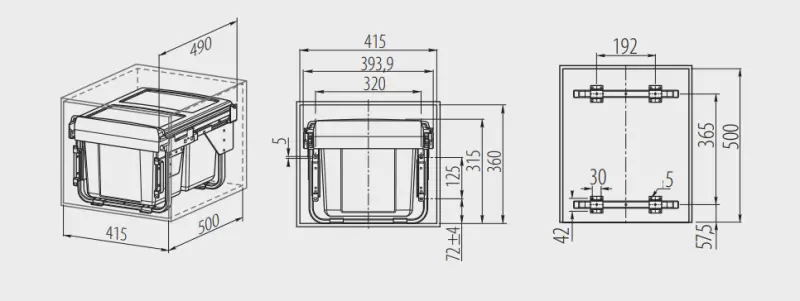 Garbi Carrier C-45-2 Einbau-Abfallsystem mit eigenen Schienen und 2 Abfallbehältern 2 x 15 Liter 1208957467