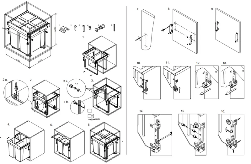 Garbi Carrier C-60-3-H Einbau-Abfallsystem mit eigenen Schienen und 3 Abfallbehältern 1 x 34 + 2 x 17 Liter 1208957470