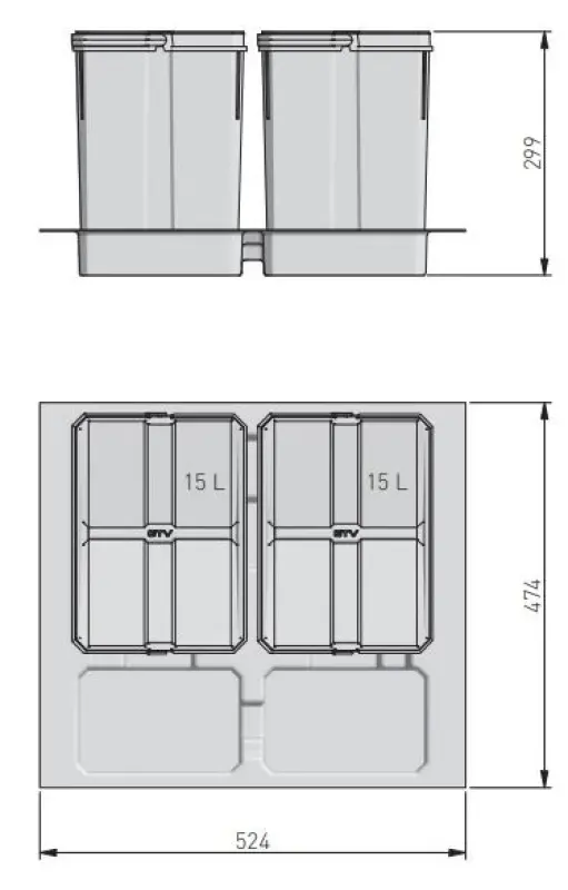 Garbi Basket B-60-2 Abfallsortiersystem für Schublade 60cm inkl. Halter und 2 Abfalleimern 1208957474