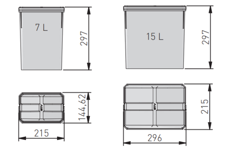 Garbi Basket B-70-4 Abfallsortiersystem für Schublade 70cm inkl. Halter und 4 Abfalleimern 1208957476