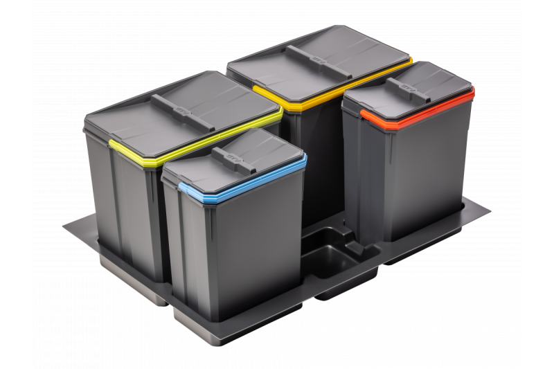 Garbi Basket B-70-4 Abfallsortiersystem für Schublade 70cm inkl. Halter und 4 Abfalleimern 1208957476