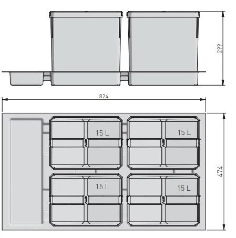 Garbi Basket B-90-4 Abfallsortiersystem für Schublade 90cm inkl. Halterung und 4 x 15-Liter-Abfallbehälter 1208957479