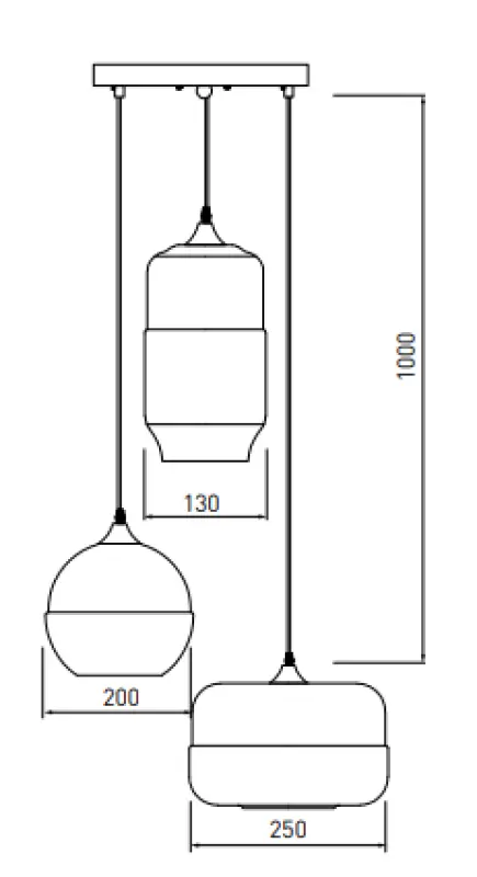 Decor Lender moderne Hängeleuchte aus Metall und Glas mit 3 Lichtquellen 9270