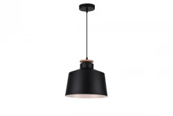 Dekor Margus mattschwarze Metall-Pendelleuchte mit Holzaufsatz 2911