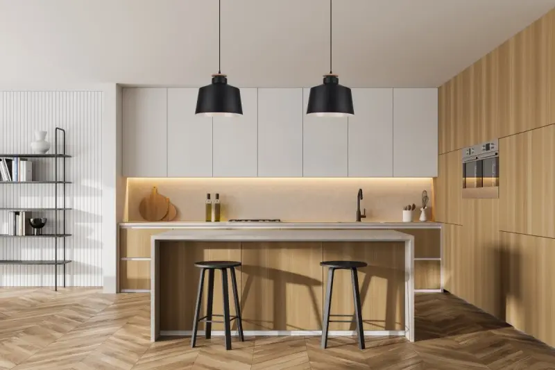 Dekor Margus mattschwarze Metall-Pendelleuchte mit Holzaufsatz 2911