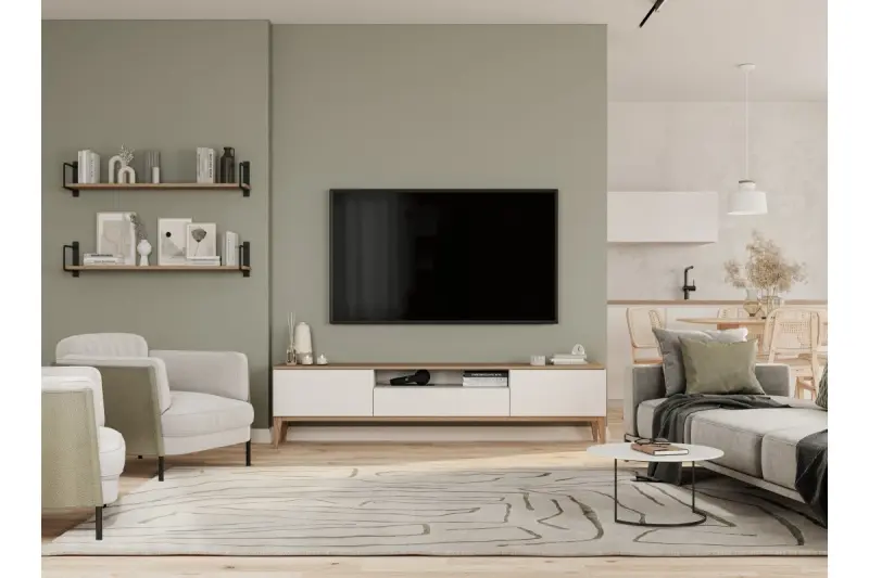 Dekor Margus mattweiße Metall-Pendelleuchte mit Holzaufsatz 3086