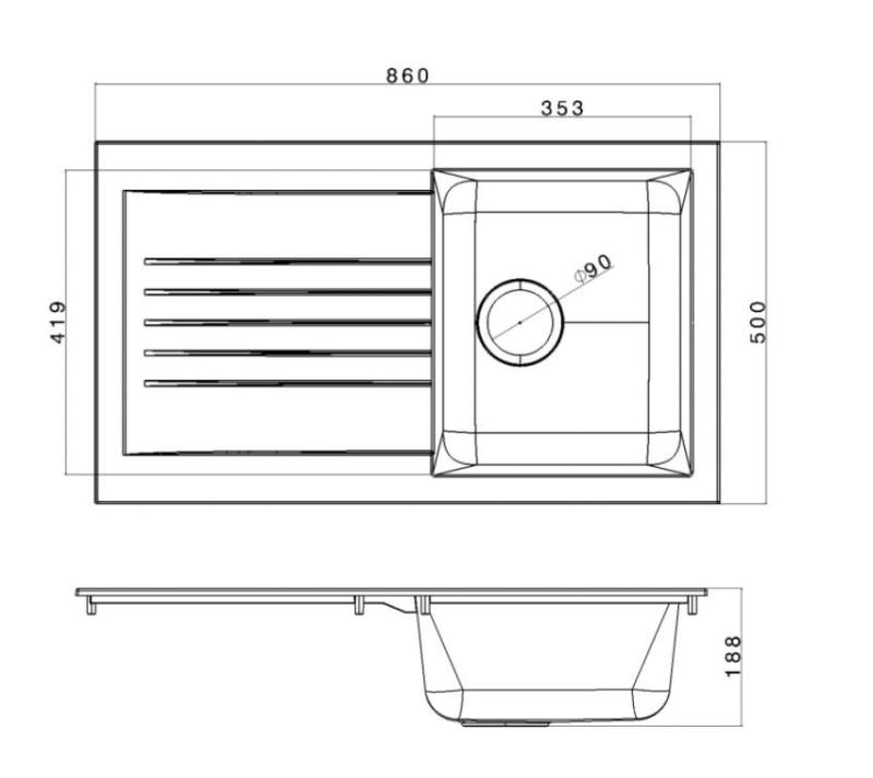 Ausmann Fibre Spülbecken mit Abtropffläche 86x50 cm, Schwarz, reversibel, aufliegend 1208957665