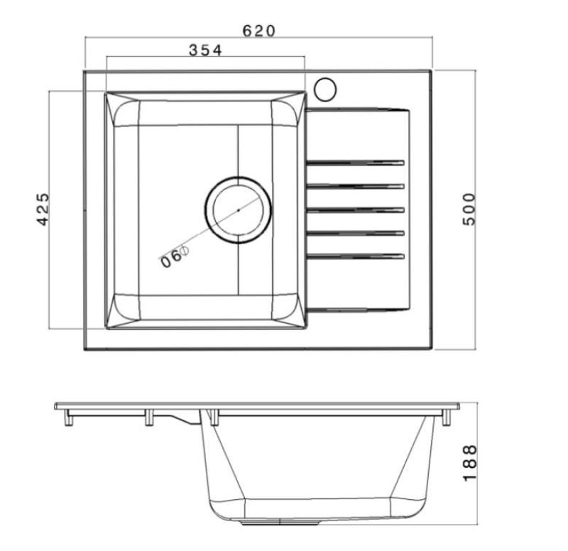 Ausmann Fibre Mini Spülbecken in Schwarz mit Abtropffläche 62x50cm, reversibel, aufliegend 1208957667