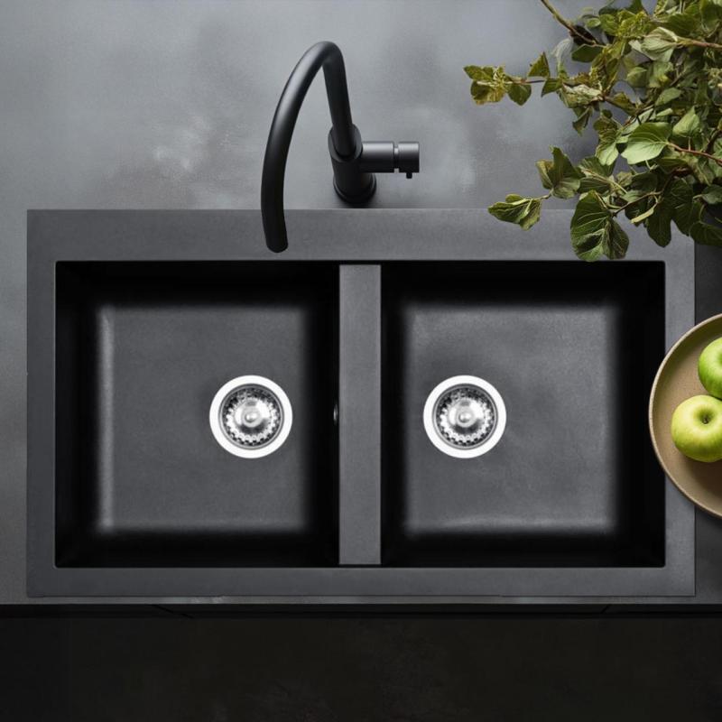 Ausmann Fibre Doppel-Spülbecken, Schwarz, Kunststoff, aufliegend 86x50cm 1208957669