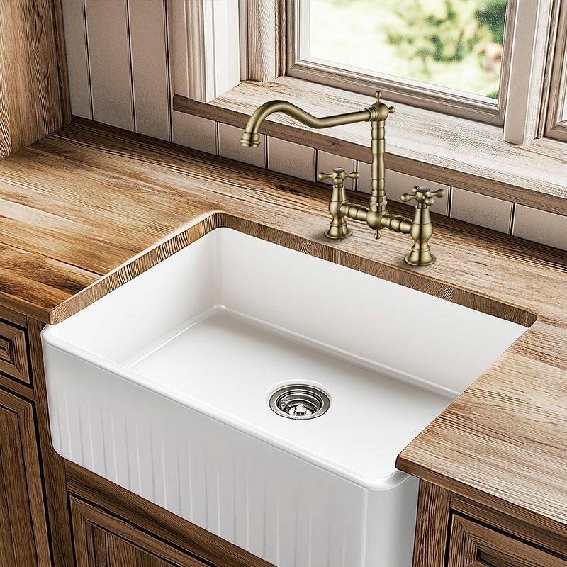 AquaTrimo Windsor 2-Loch Nostalgische Brücken-Küchenarmatur mit Auslauf, Bronze 21WS7653BN