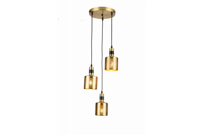 Decor Bellis zylindrische Pendelleuchte Schwarz-Gold, mit 3 Lichtquellen 4680