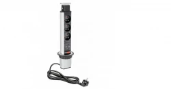 Indux Up & Down enge versenkbare Küchensteckdose Silber in Arbeitsplatte, Stift-Erdung Typ E, mit 3 Steckdosen und 2 x USB 1208957842