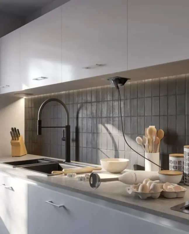 Indux Flip Medium Küchensteckdosenleiste Erdung Typ F, in Arbeitsplatte oder Oberschrank weiß mit 3 Steckdosen 1208957843